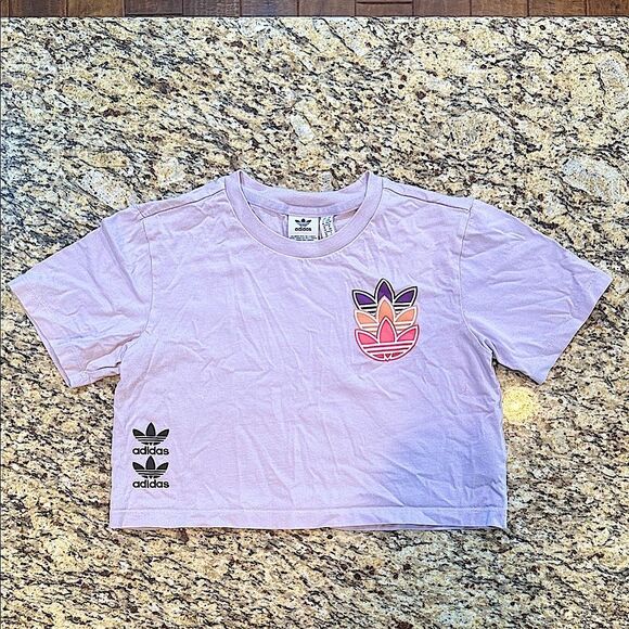 Adidas Pastel Purple Crop Top with Multicolor Logo - Picture 1 of 5